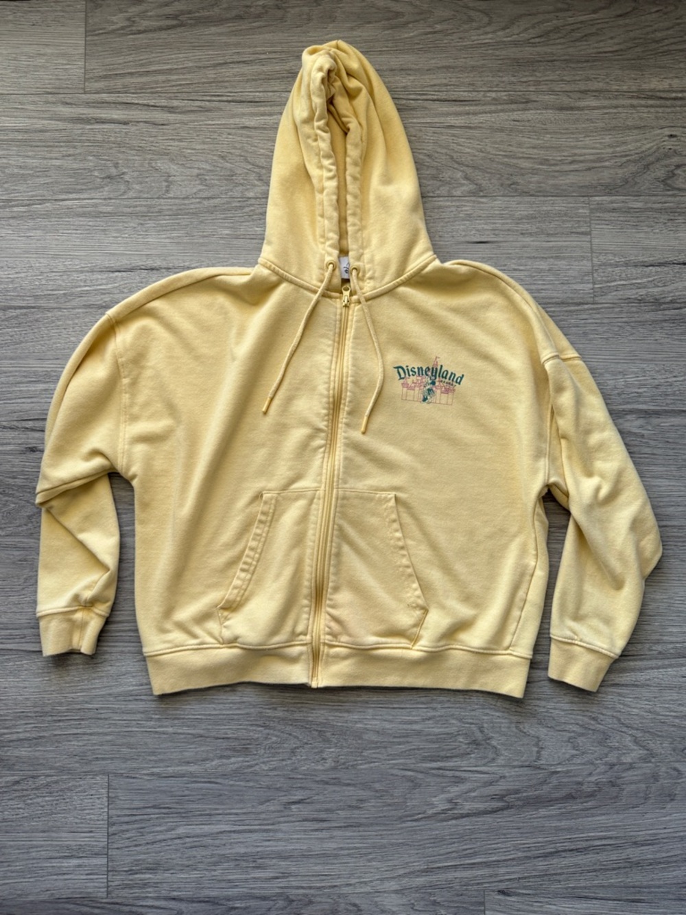 Disneyland Castle and Minnie Mouse Pale Yellow Zip-Up Hoodie Size M